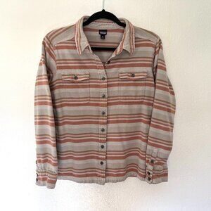 Patagonia Womens Fjord Flannel Shirt Size 10 Organic Cotton Gray Stripe